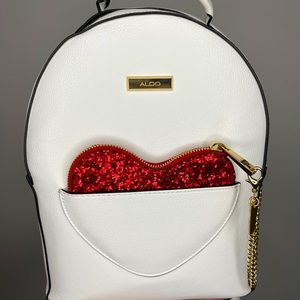 ALDO White Backpack with Heart Wallet